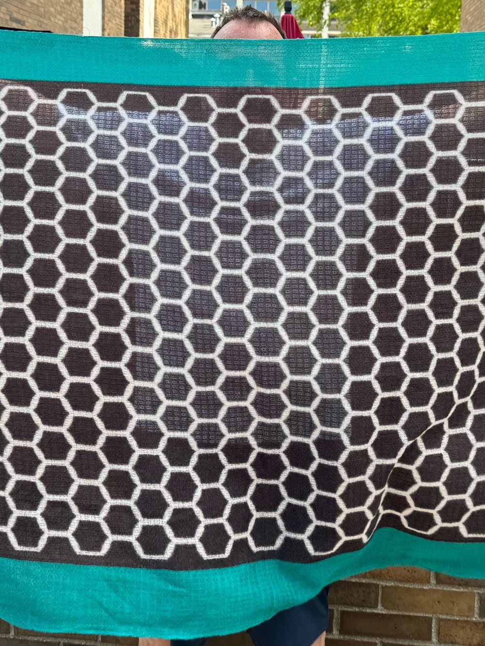 Maliparmi 100% wool scarf with fringe, geometric pattern and beads